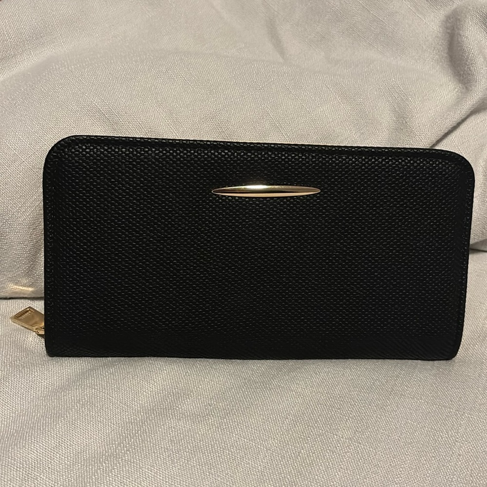 Black Textured Wallet with Gold Hardware